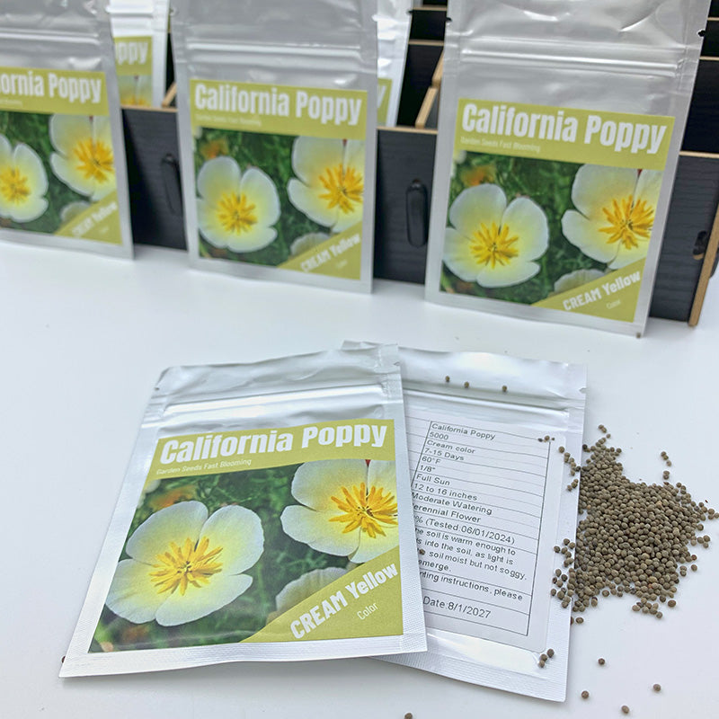 California Poppy Seeds(5000/Pack),Perennial Flower,Cream Yellow,White Linen,Flower Seed Planting For Garden